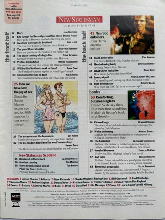 Contents Page of New Statesman Published 27 March 2000
