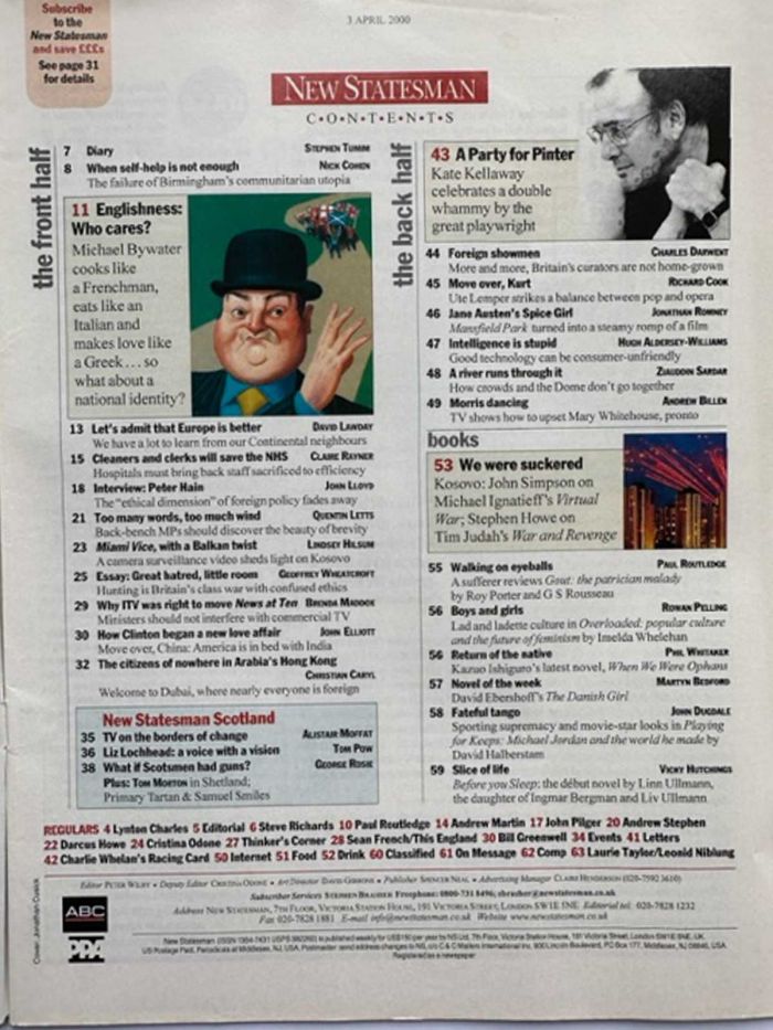 Contents Page of New Statesman Published 3 April 2000