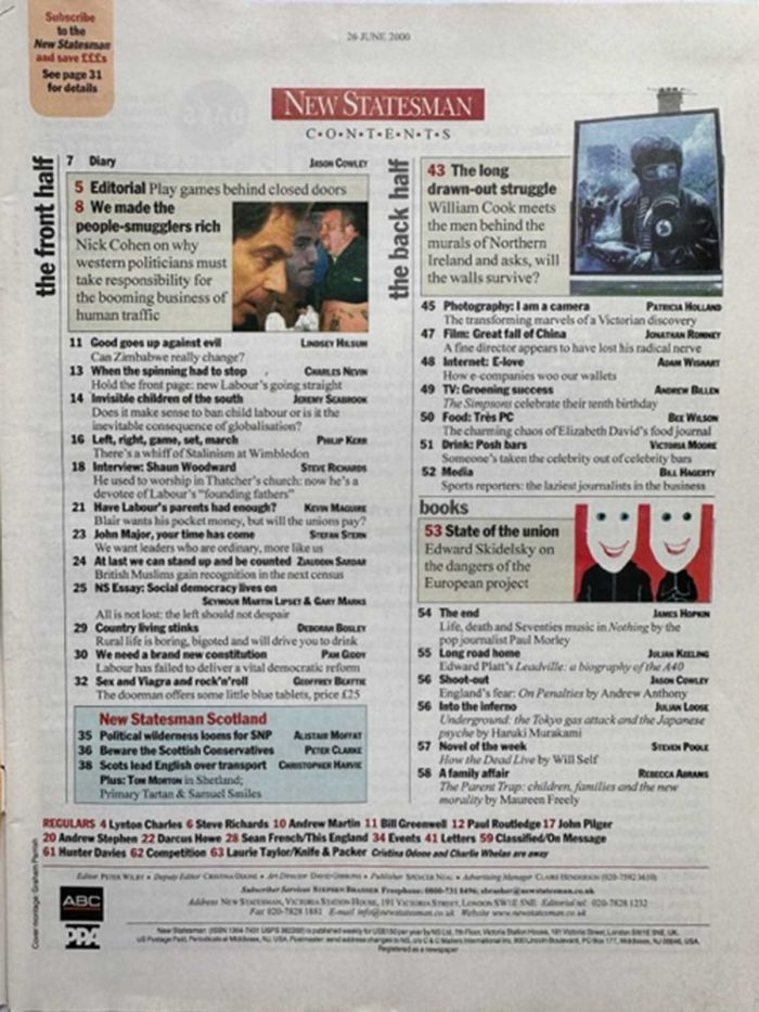 Contents Page of New Statesman Published 15 May 2000