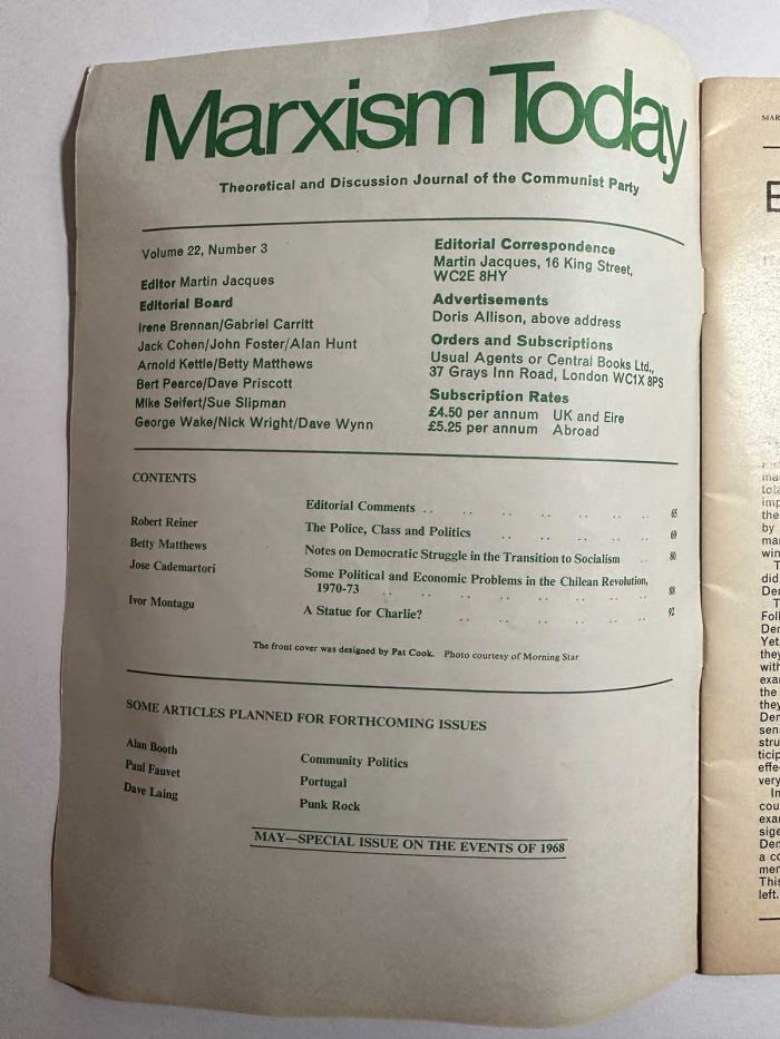 Contents Page of Marxism Today 1978 Vol 22 Iss03