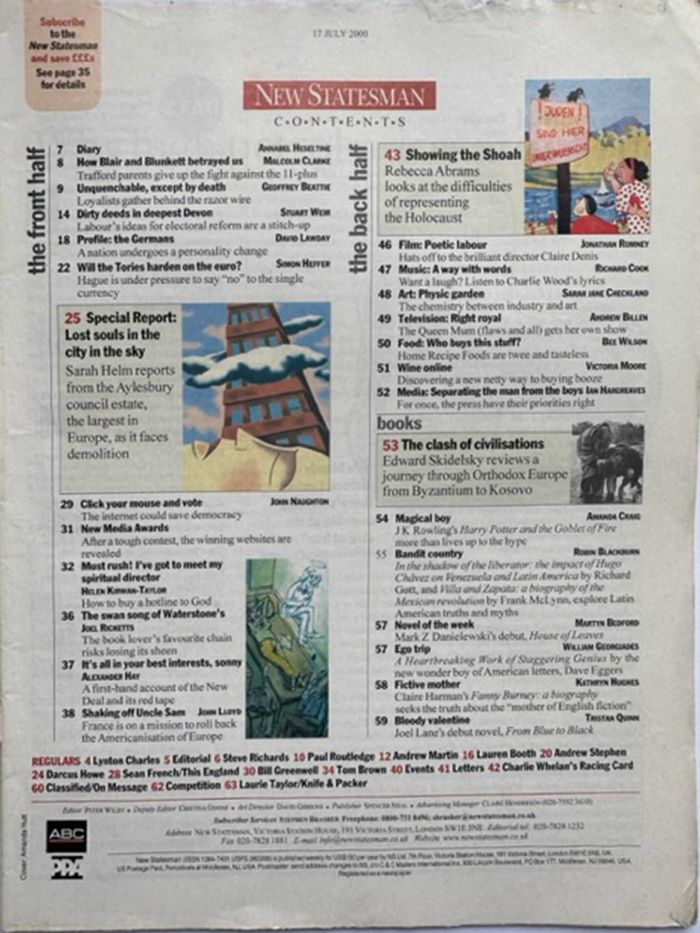 Contents Page of New Statesman Published 17 July 2000